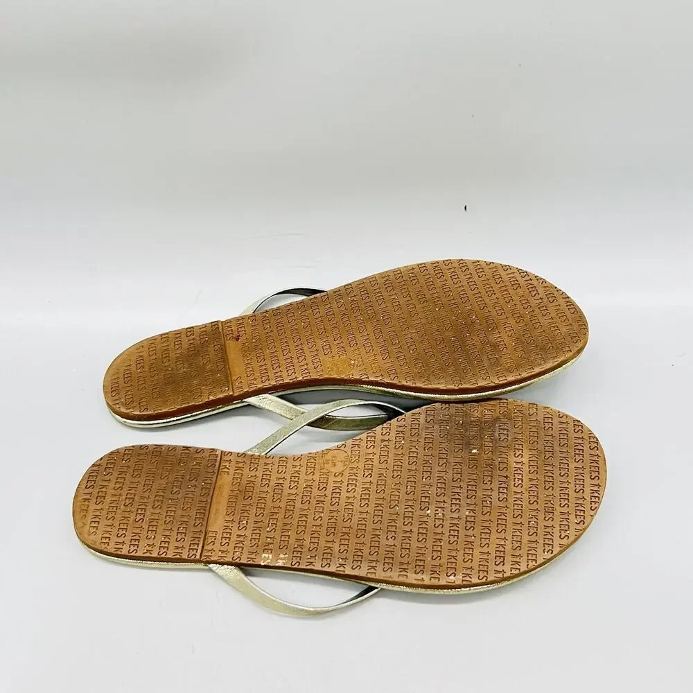 TKEES Sandals Womens 7 Gold Strappy Leather Flip Flop Thong Flat Casual Shoes